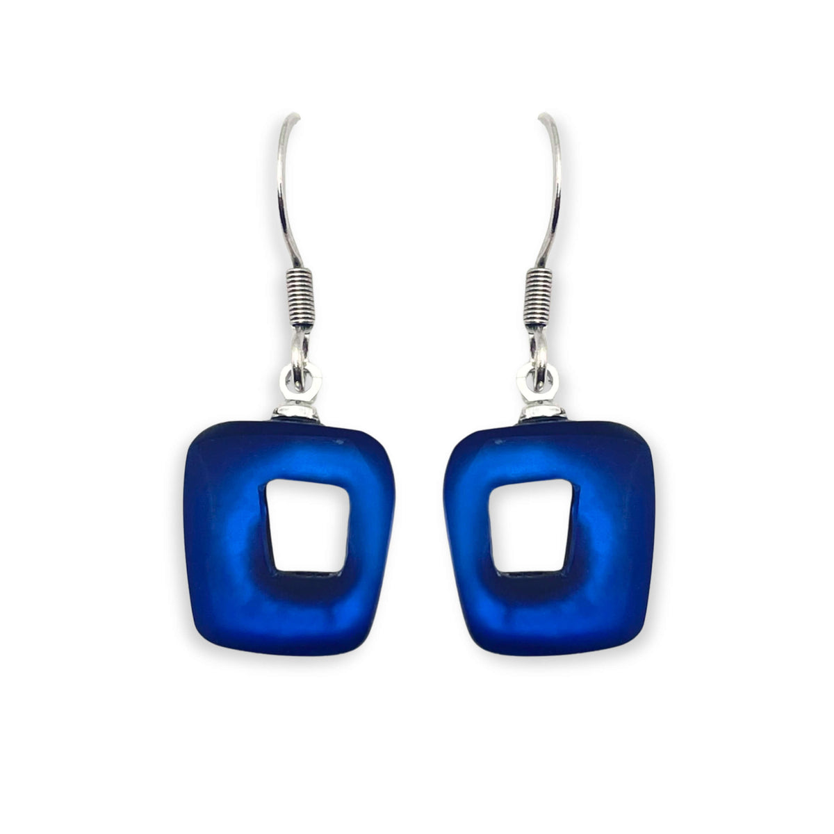 Navy Hollow Squares Matte Small Fish Hook Earrings