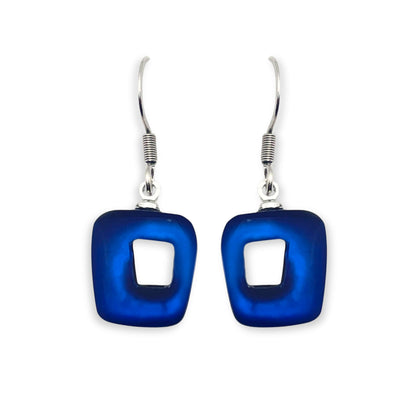 Navy Hollow Squares Matte Small Fish Hook Earrings