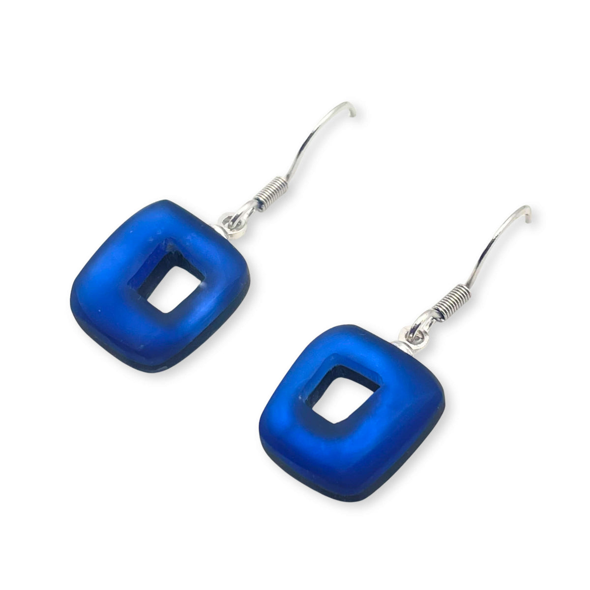 Navy Hollow Squares Matte Small Fish Hook Earrings
