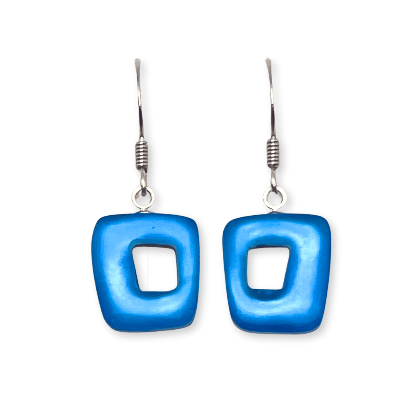 Paradise Hollow Squares Matte Small Fish Hook Earrings | The Jewellery Stop