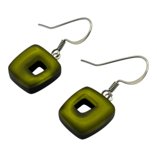 Pistachio Hollow Squares Matte Small Fish Hook Earrings | The Jewellery Stop