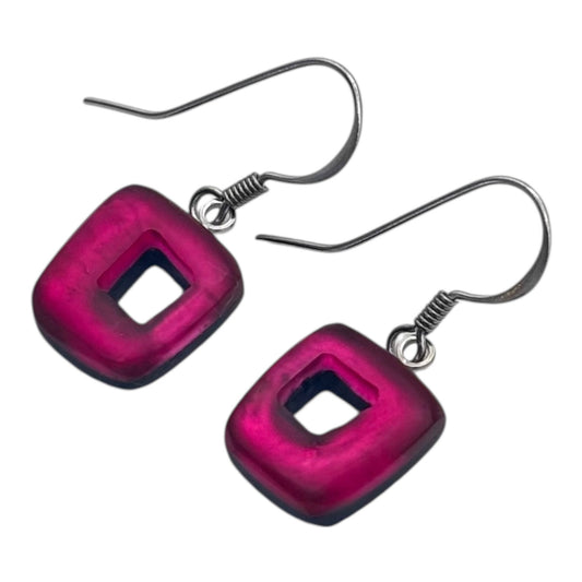 Tropical Hollow Squares Matte Small Fish Hook Earrings | The Jewellery Stop