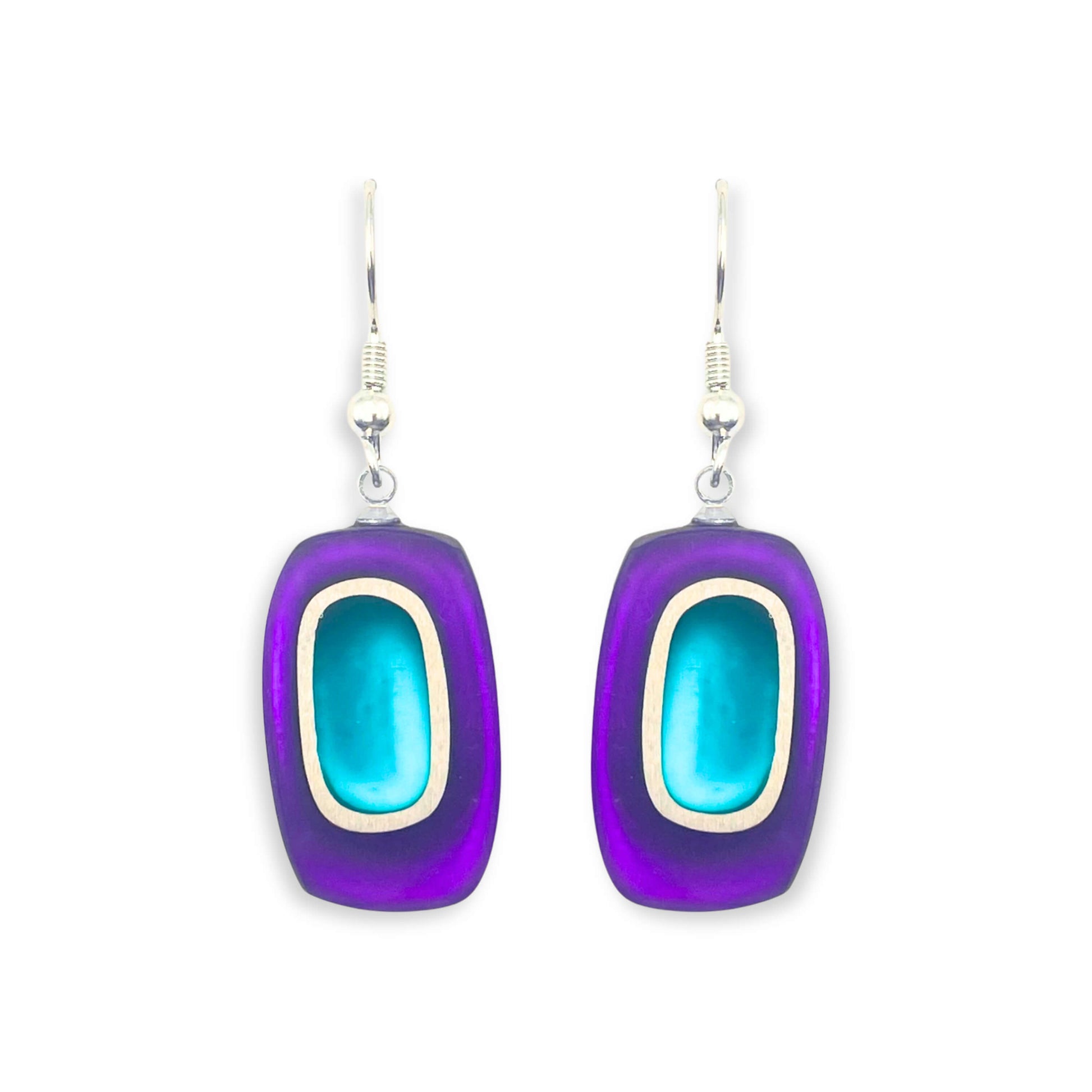Peacock Retro Ovals Matte Small Fish Hook Earrings