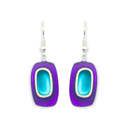 Peacock Retro Ovals Matte Small Fish Hook Earrings