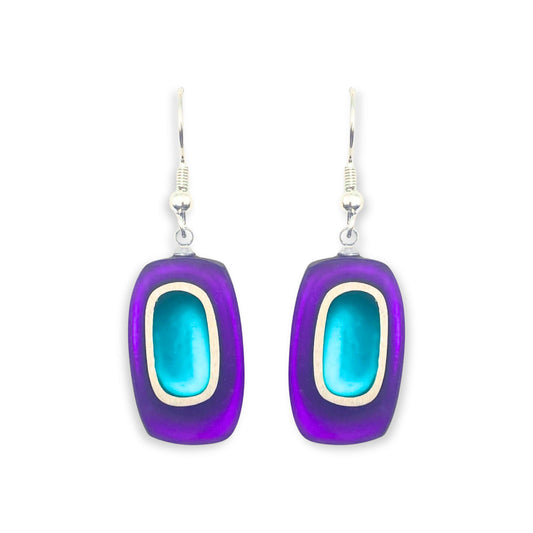Peacock Retro Ovals Matte Small Fish Hook Earrings