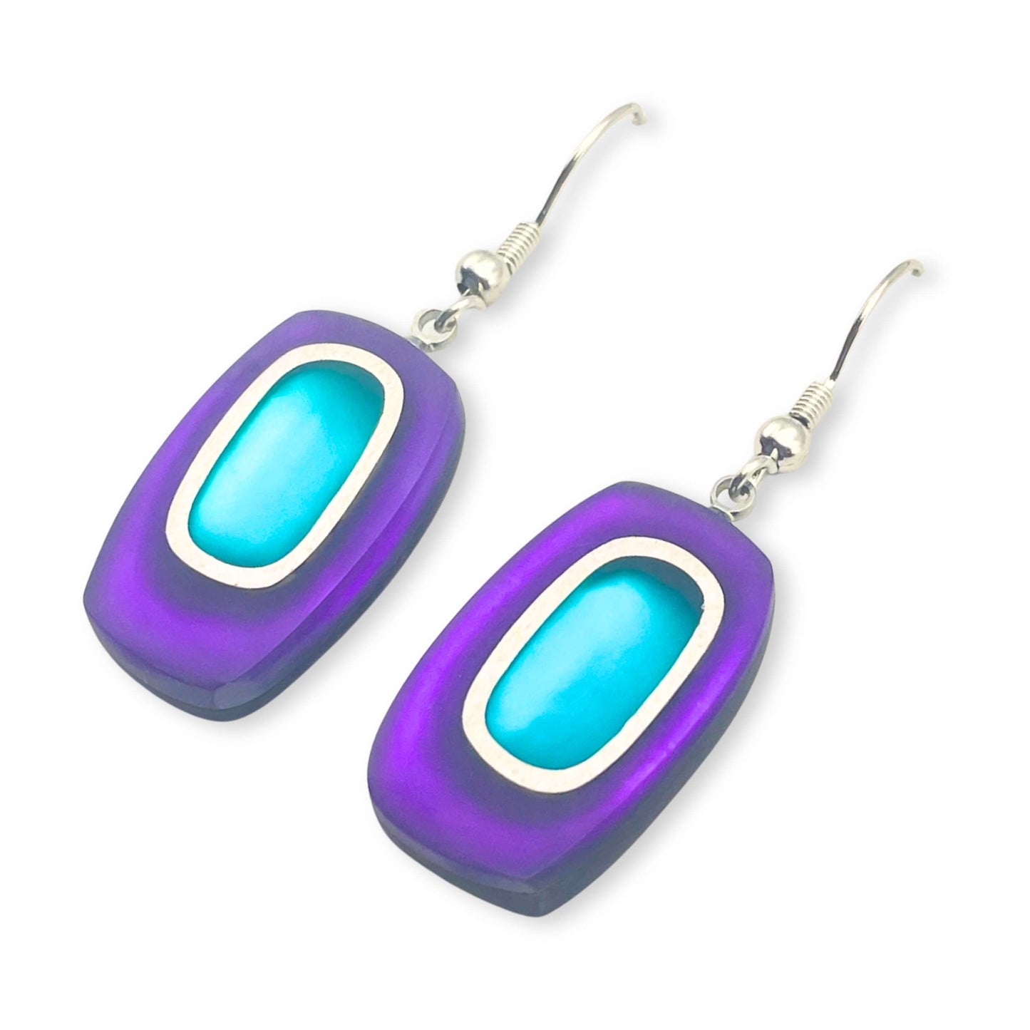 Peacock Retro Ovals Matte Small Fish Hook Earrings
