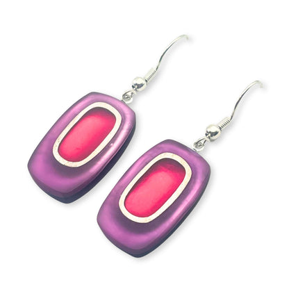 Rainbow Retro Ovals Matte Small Fish Hook Earrings