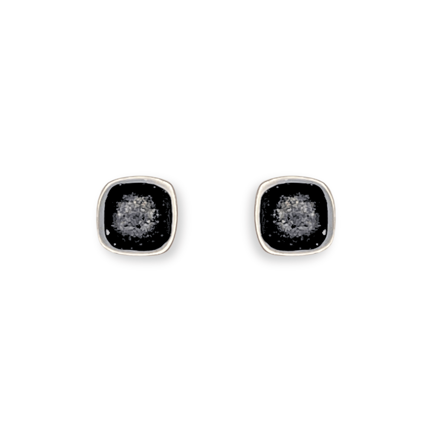 Black Abstract Squares Shiny Small Stud Earrings