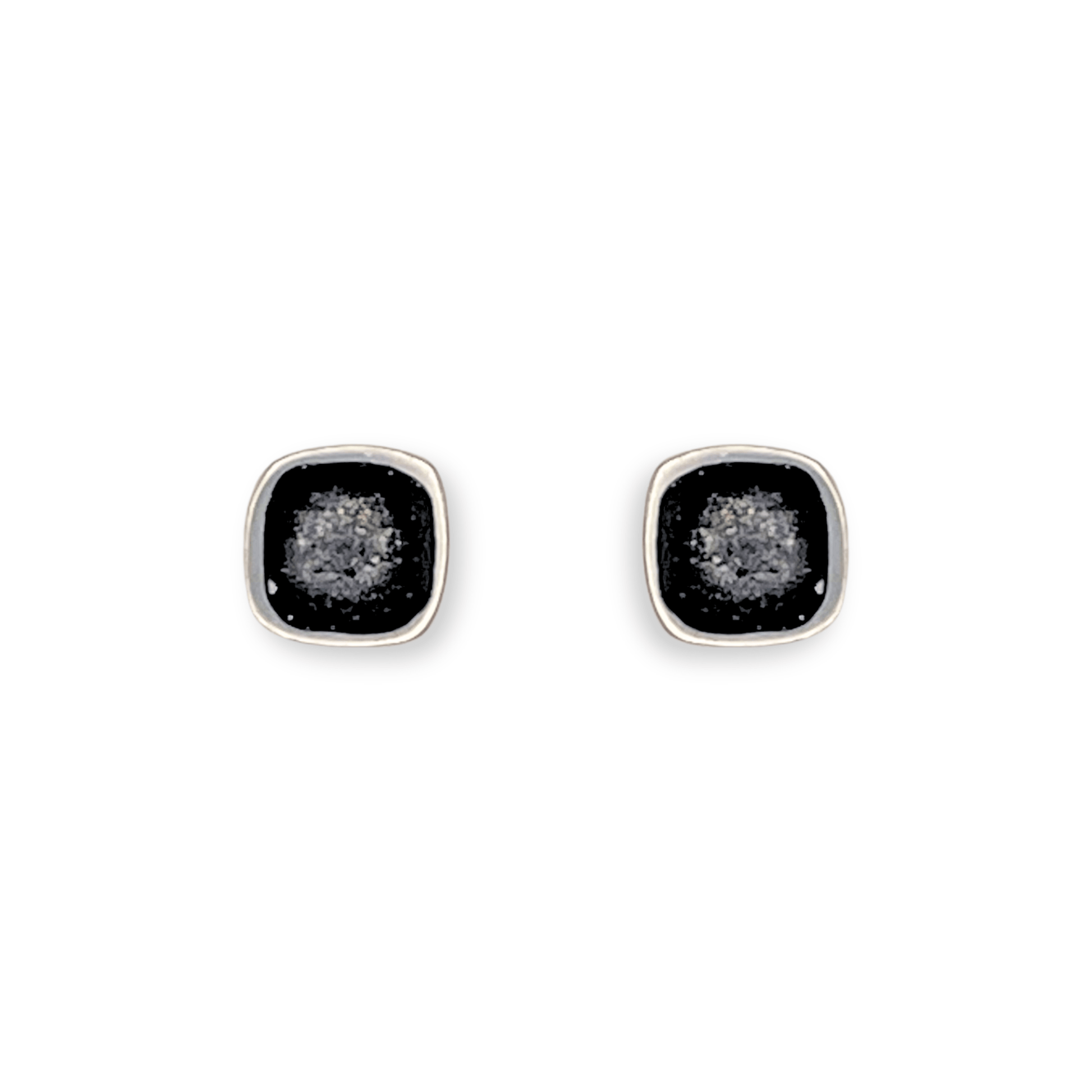 Black Abstract Squares Shiny Small Stud Earrings