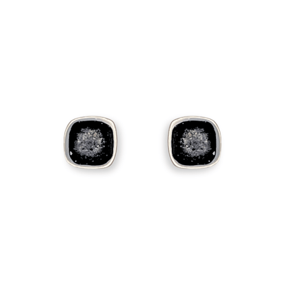 Black Abstract Squares Shiny Small Stud Earrings