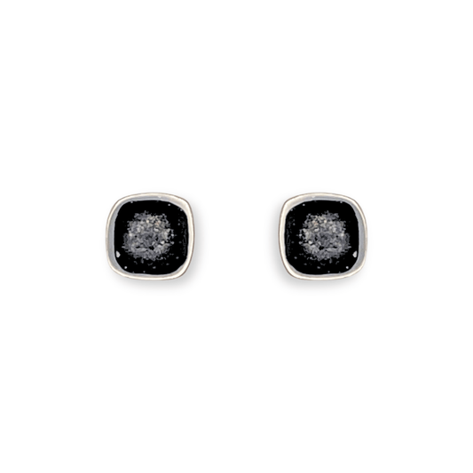 Black Abstract Squares Shiny Small Stud Earrings