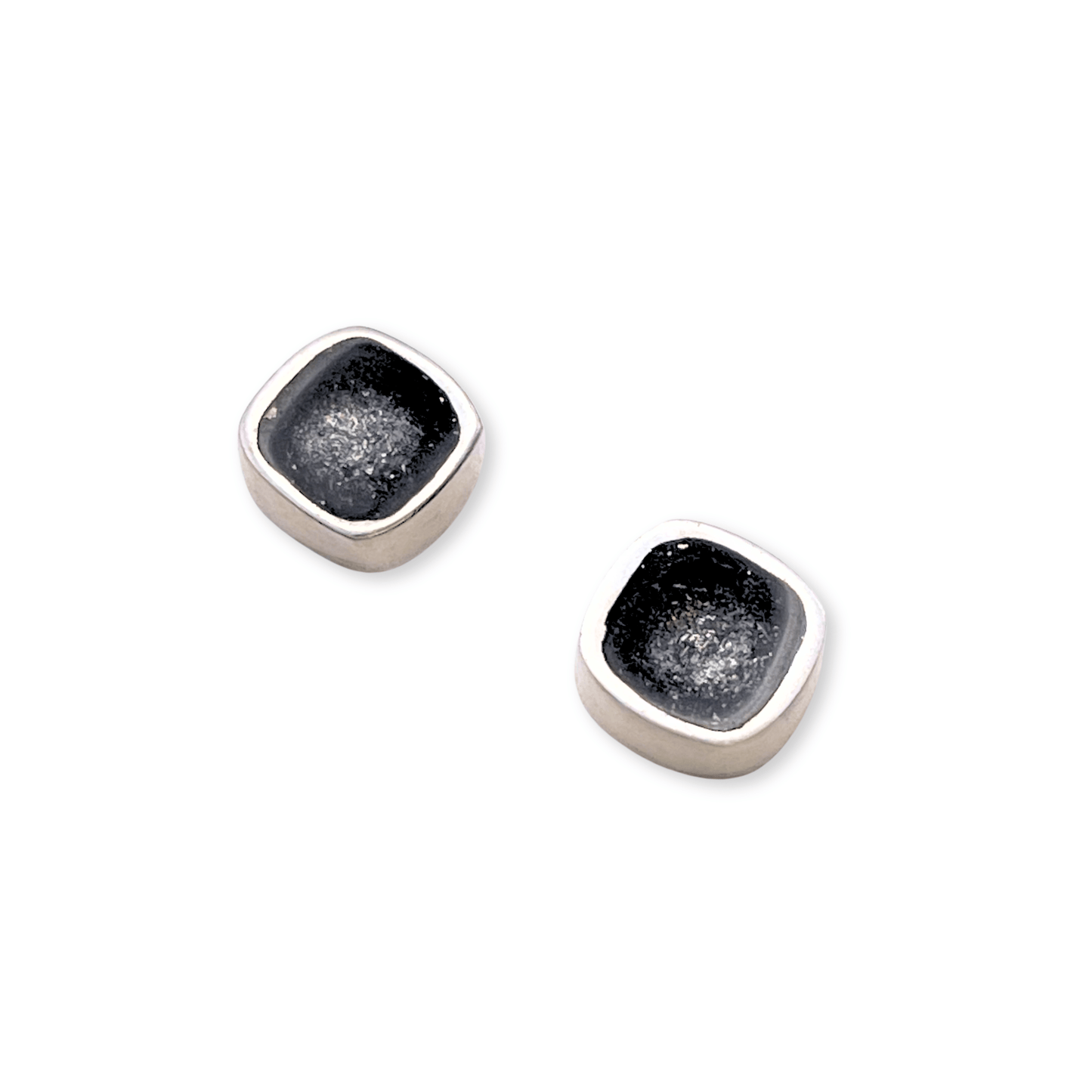 Black Abstract Squares Shiny Small Stud Earrings