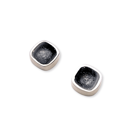 Black Abstract Squares Shiny Small Stud Earrings