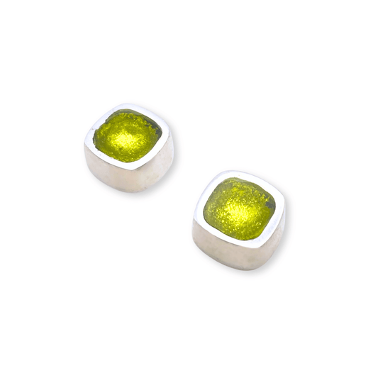 Kiwi Abstract Squares Shiny Small Stud Earrings