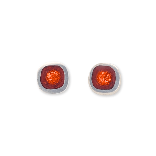 Orange Abstract Squares Shiny Small Stud Earrings