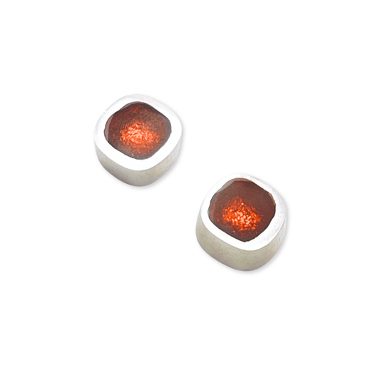 Orange Abstract Squares Shiny Small Stud Earrings