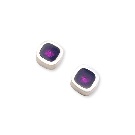 Rainbow Abstract Squares Shiny Small Stud Earrings