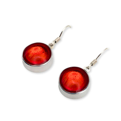Orange Aluminium Cabouchon Shiny Fish Hook Earrings