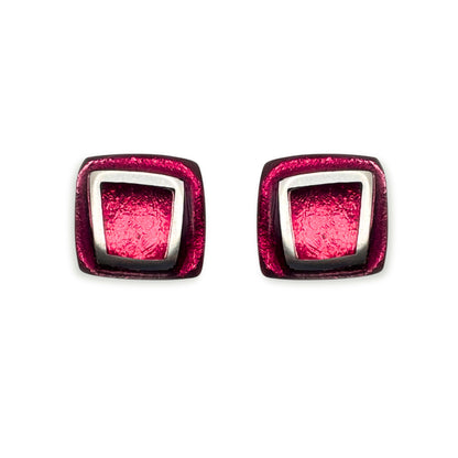 Cerise Irregular Squares Shiny Stud Earrings