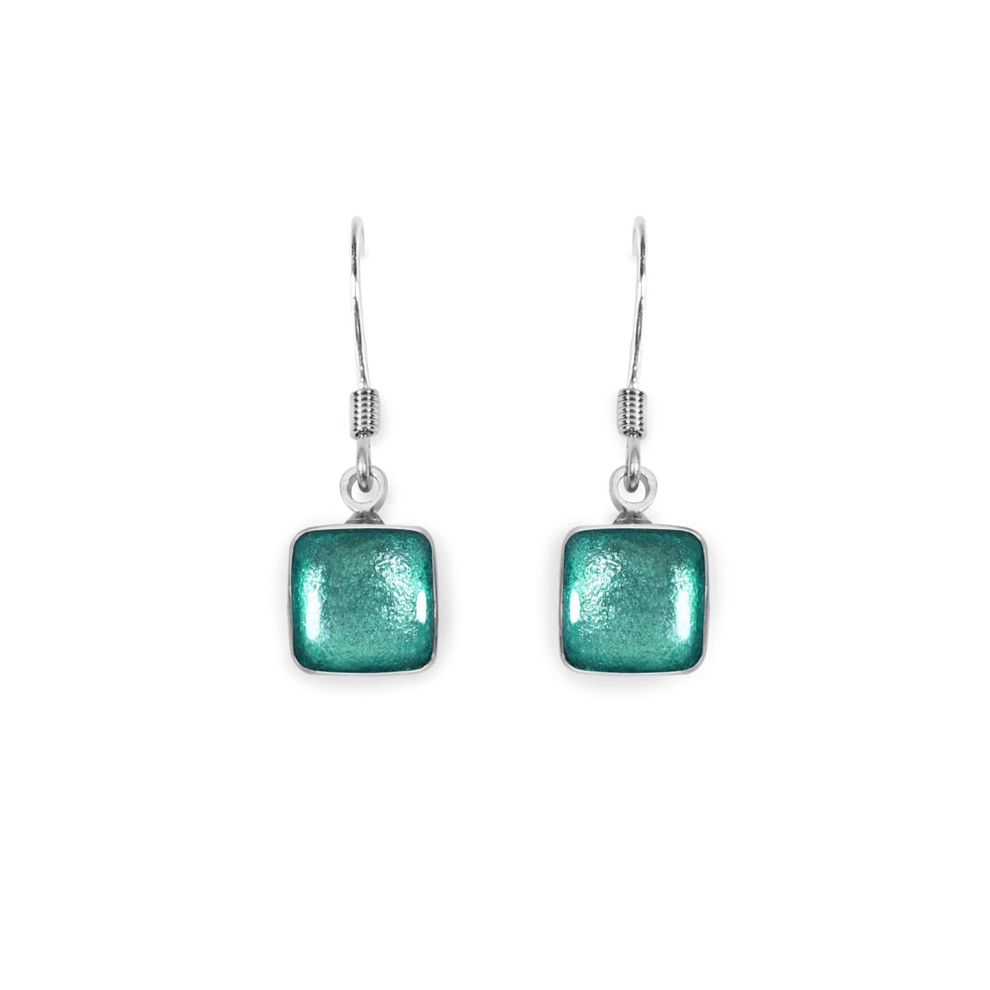 Aqua Aluminium Squares Shiny Small Fish Hook Earrings | The Jewellery Stop