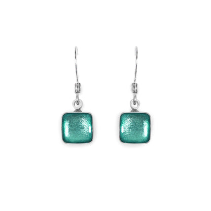 Aqua Aluminium Squares Shiny Small Fish Hook Earrings | The Jewellery Stop