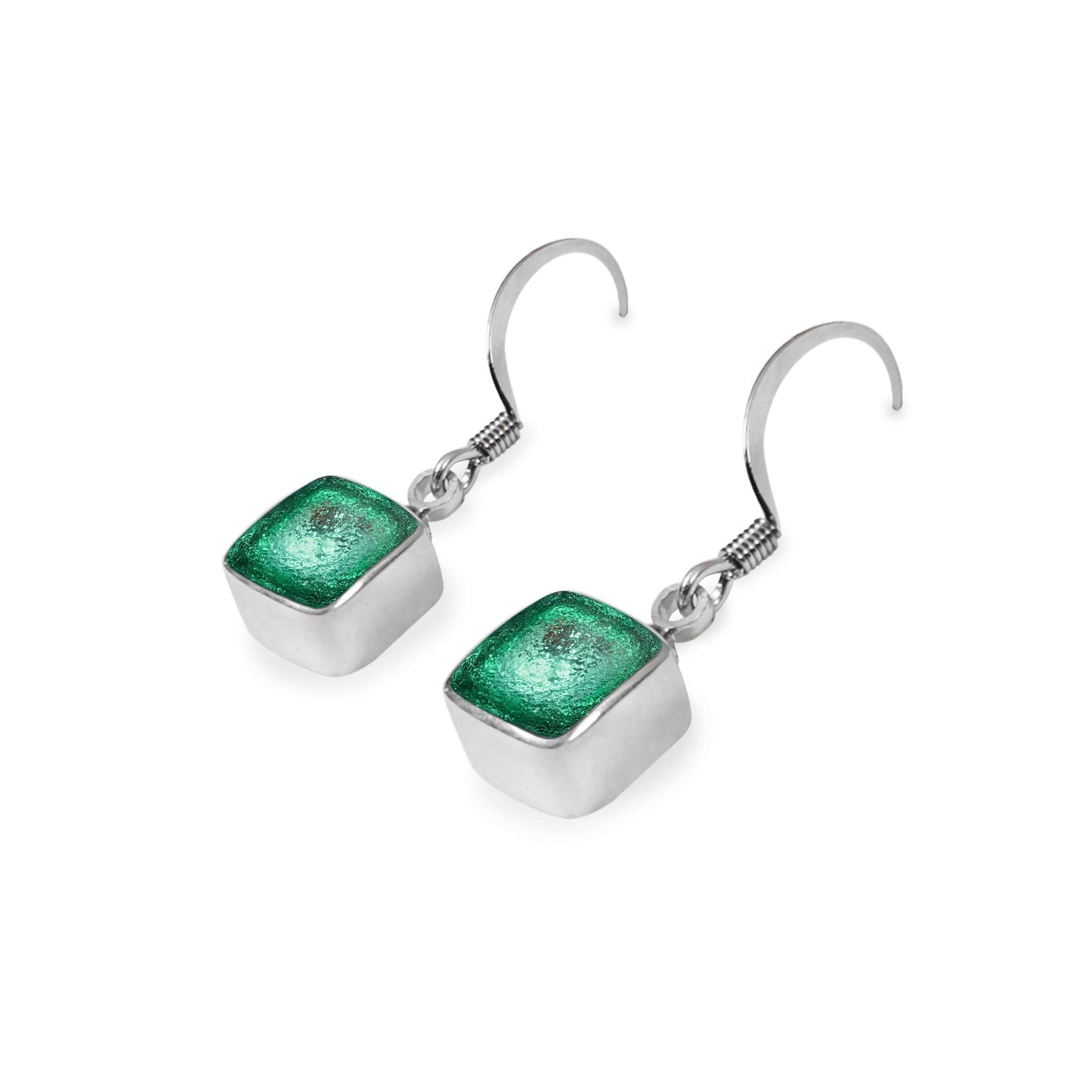 Morocco Aluminium Squares Shiny Small Fish Hook Earrings | The Jewellery Stop