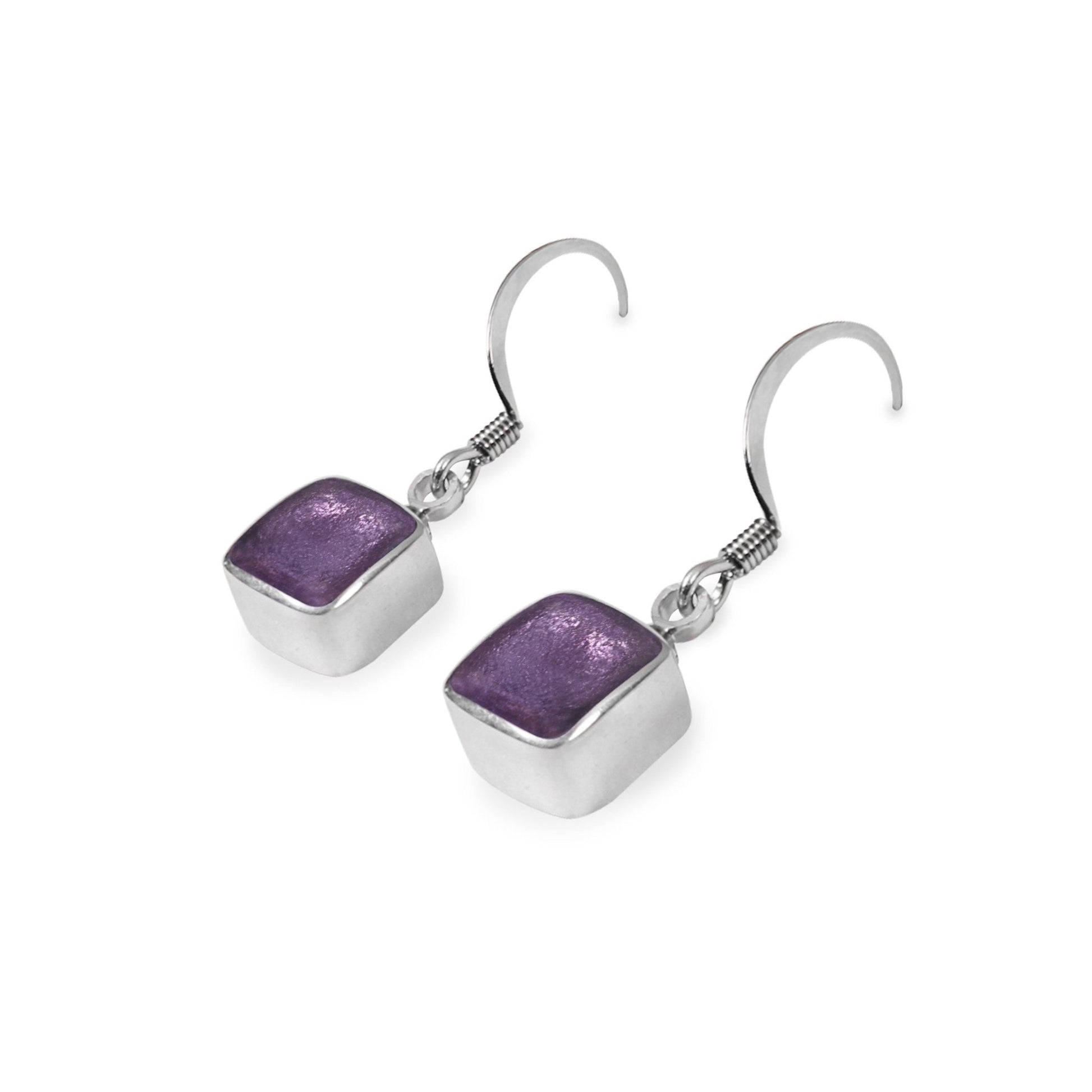Nessie Aluminium Squares Shiny Small Fish Hook Earrings | The Jewellery Stop