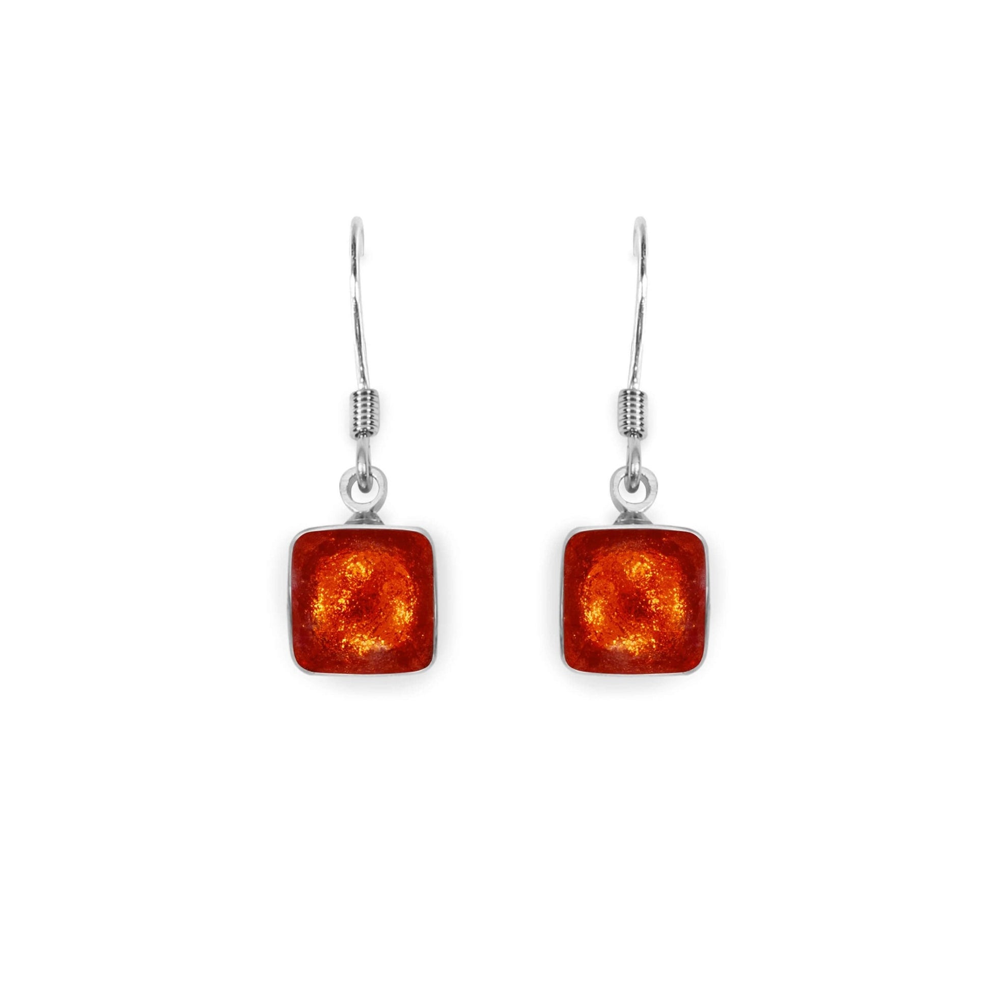 Orange Aluminium Squares Shiny Small Fish Hook Earrings | The Jewellery Stop