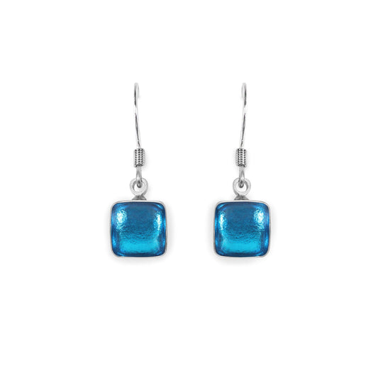 Turquoise Aluminium Squares Shiny Small Fish Hook Earrings | The Jewellery Stop