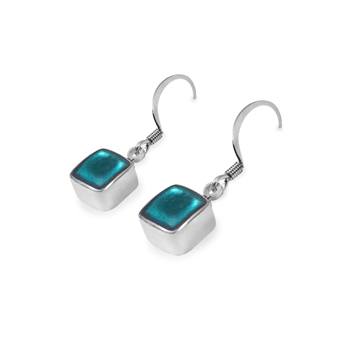 Verdigris Aluminium Squares Shiny Small Fish Hook Earrings