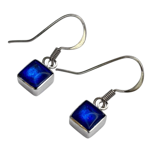 Azure Aluminium Squares Shiny Small Fish Hook Earrings | The Jewellery Stop