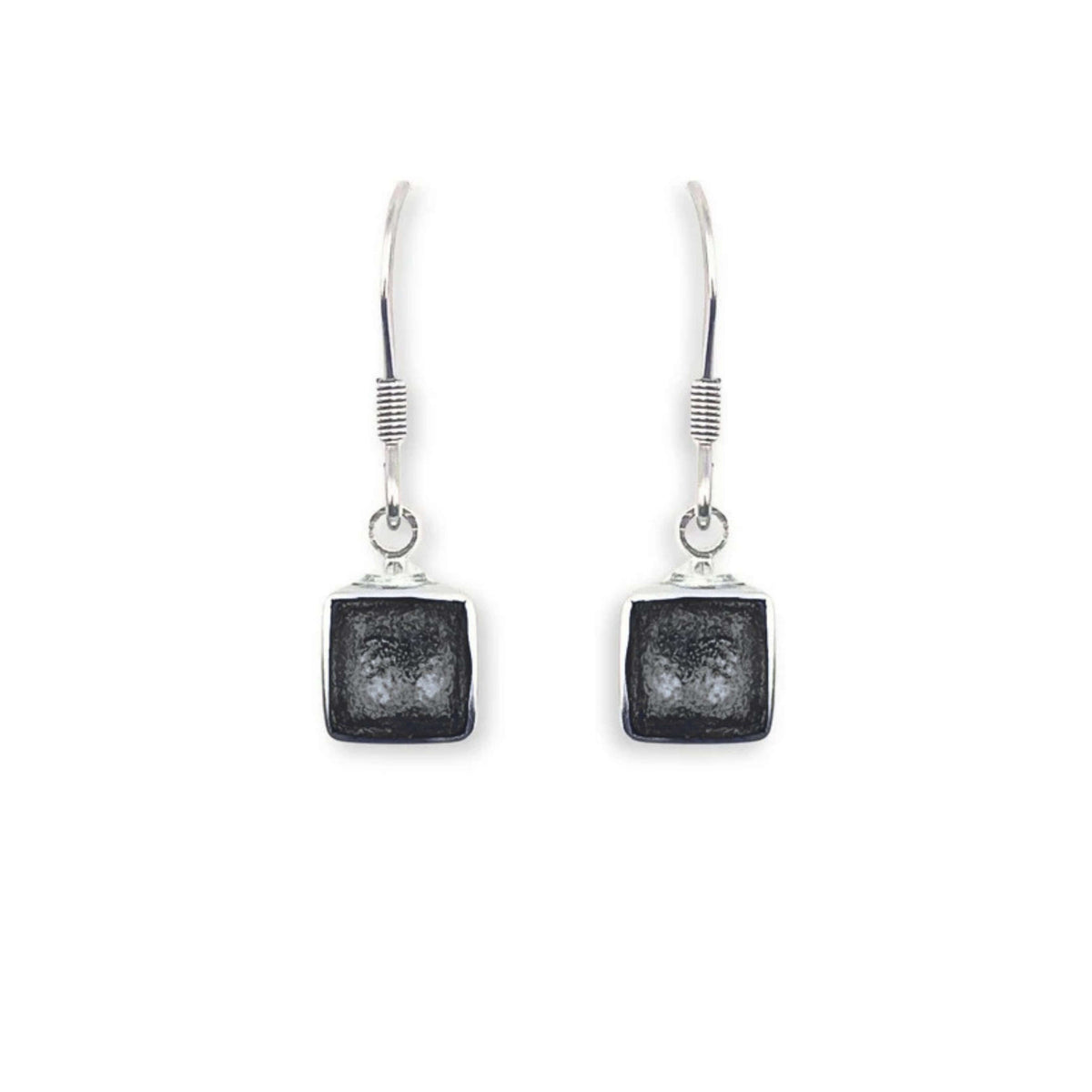 Black Aluminium Squares Shiny Small Fish Hook Earrings