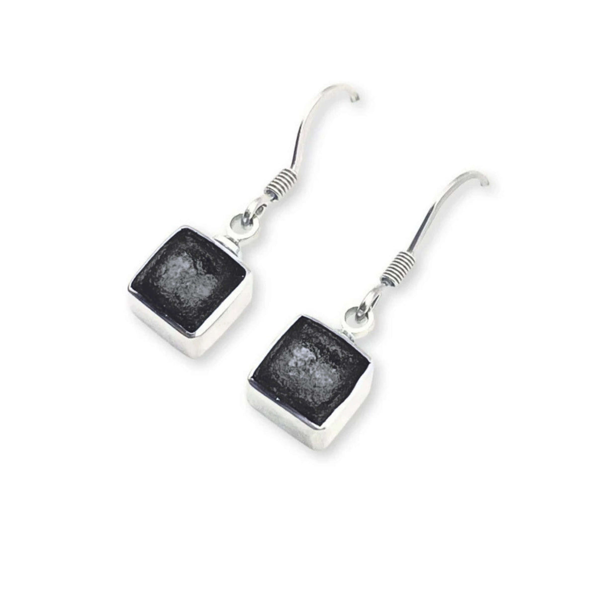 Black Aluminium Squares Shiny Small Fish Hook Earrings