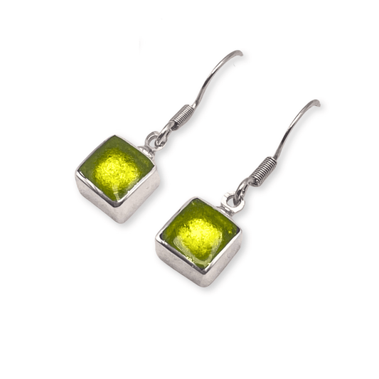 Citrus Aluminium Squares Shiny Small Fish Hook Earrings | The Jewellery Stop