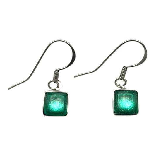 Crystal Aluminium Squares Shiny Small Fish Hook Earrings