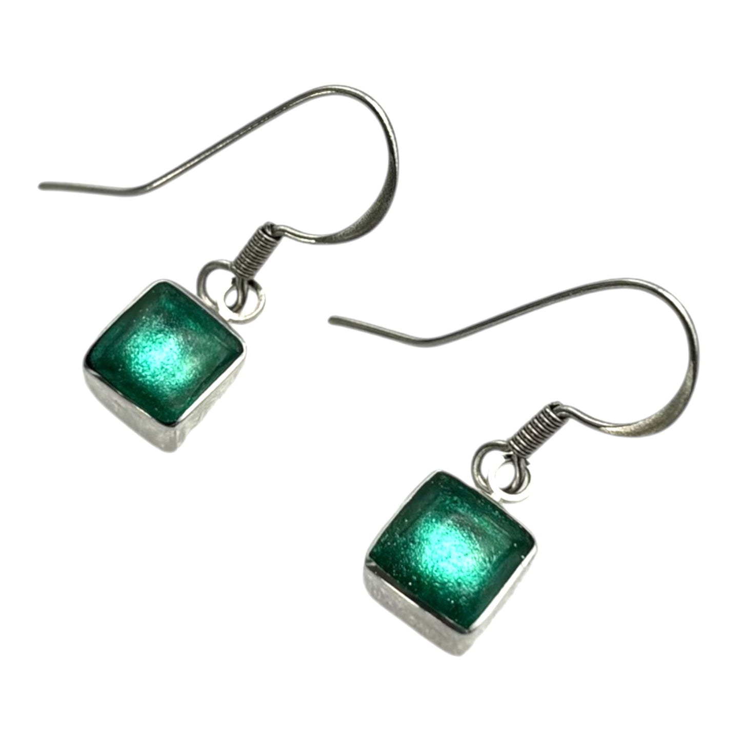 Crystal Aluminium Squares Shiny Small Fish Hook Earrings