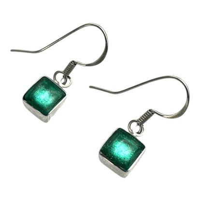 Crystal Aluminium Squares Shiny Small Fish Hook Earrings