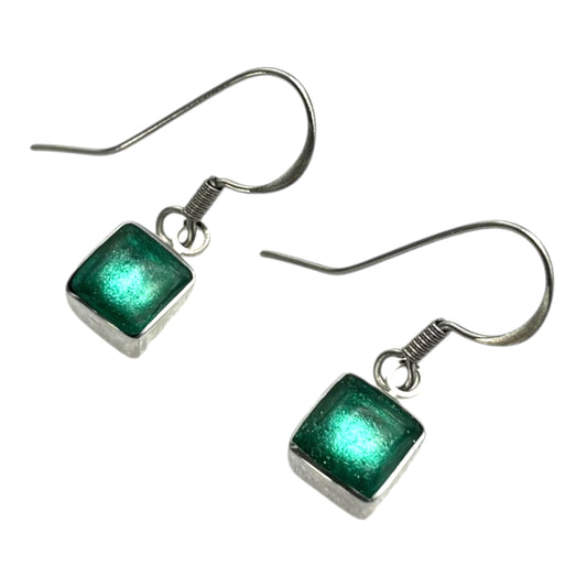 Crystal Aluminium Squares Shiny Small Fish Hook Earrings