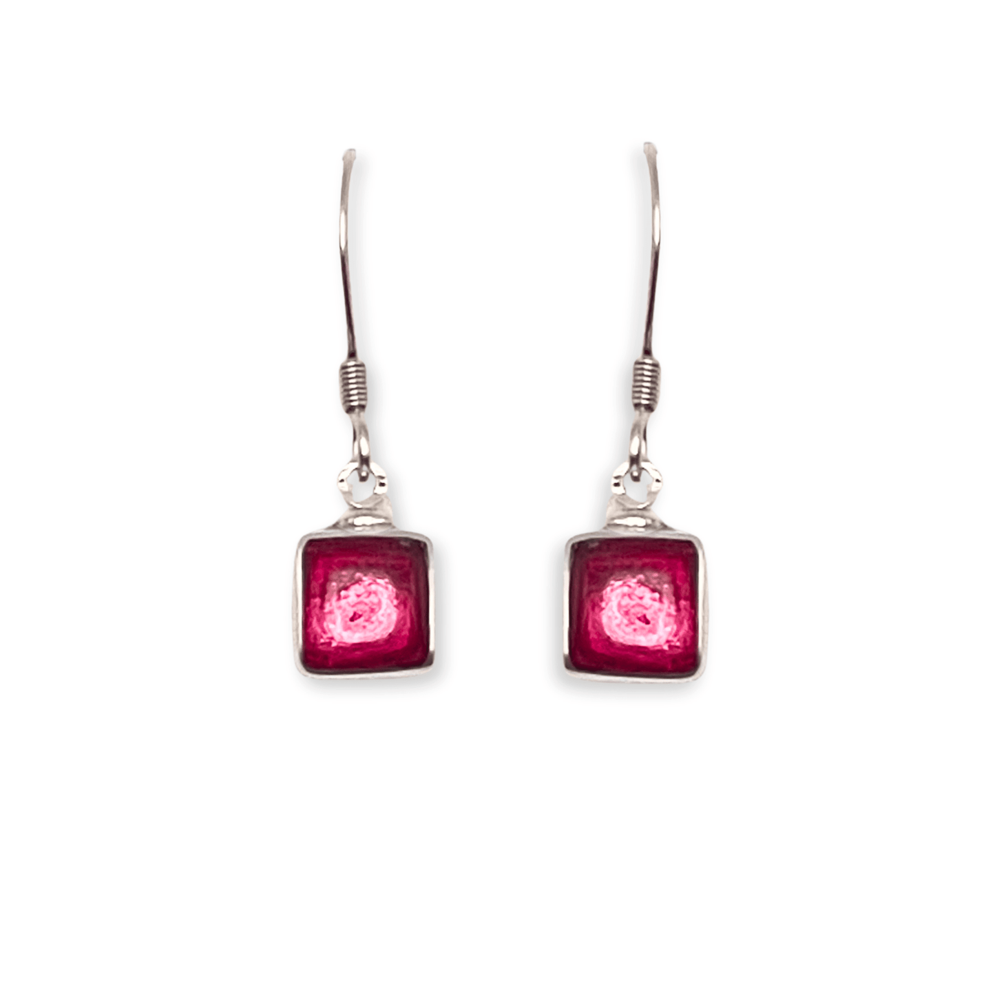 Flamingo Aluminium Squares Shiny Small Fish Hook Earrings | The Jewellery Stop