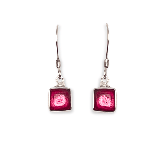 Flamingo Aluminium Squares Shiny Small Fish Hook Earrings | The Jewellery Stop