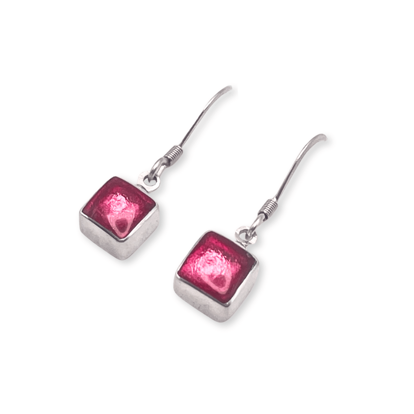 Flamingo Aluminium Squares Shiny Small Fish Hook Earrings | The Jewellery Stop