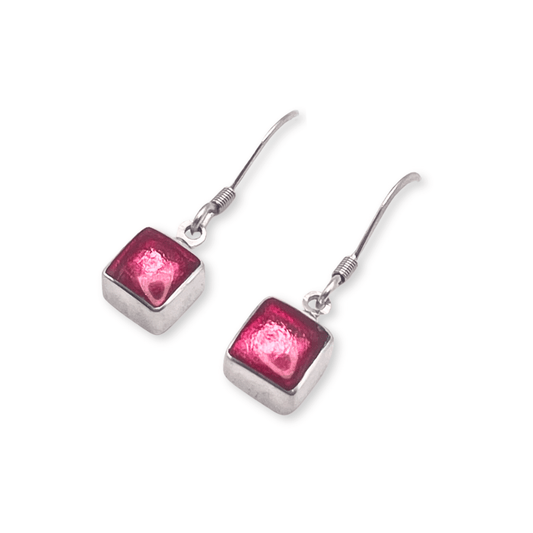 Flamingo Aluminium Squares Shiny Small Fish Hook Earrings | The Jewellery Stop