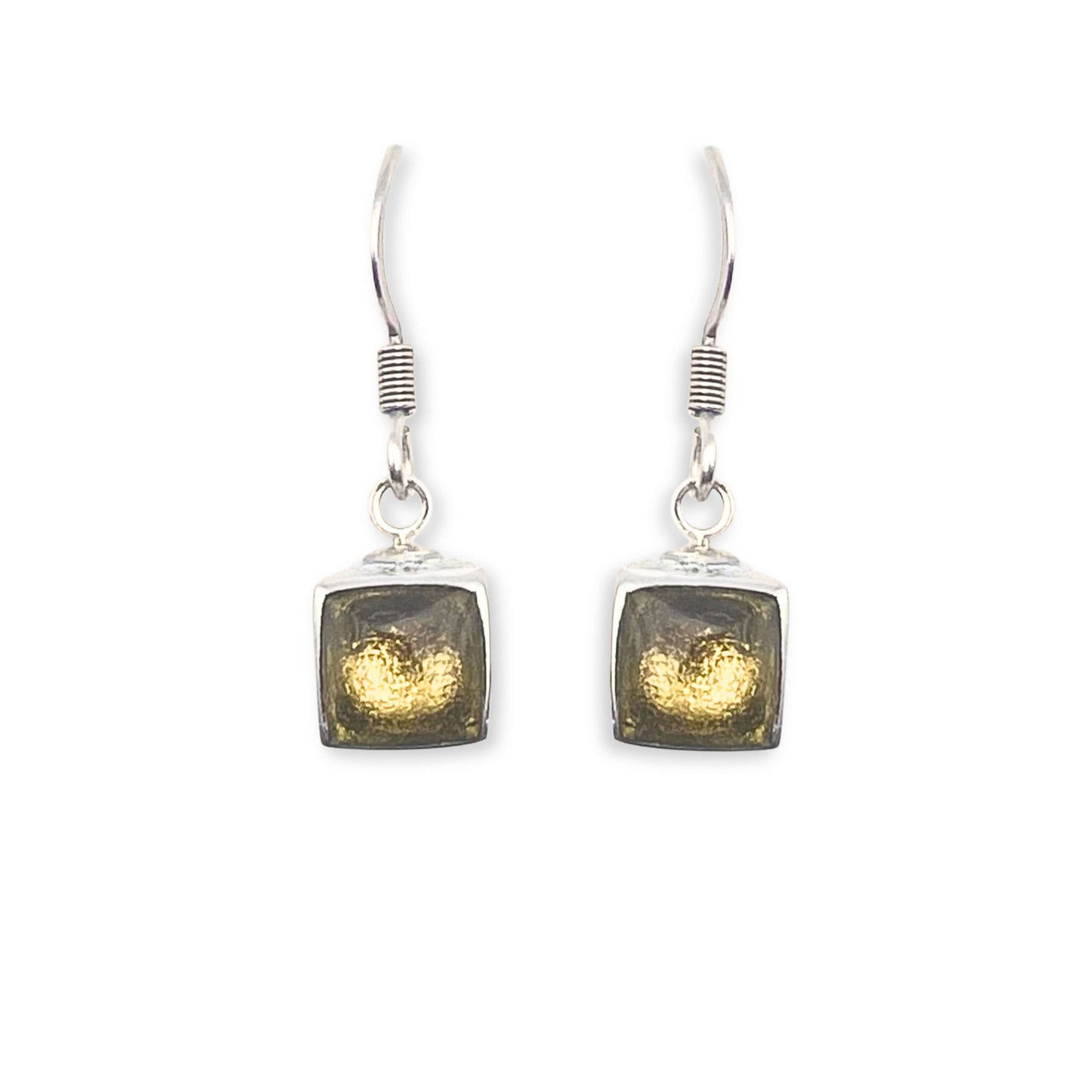 Gold Aluminium Squares Shiny Small Fish Hook Earrings