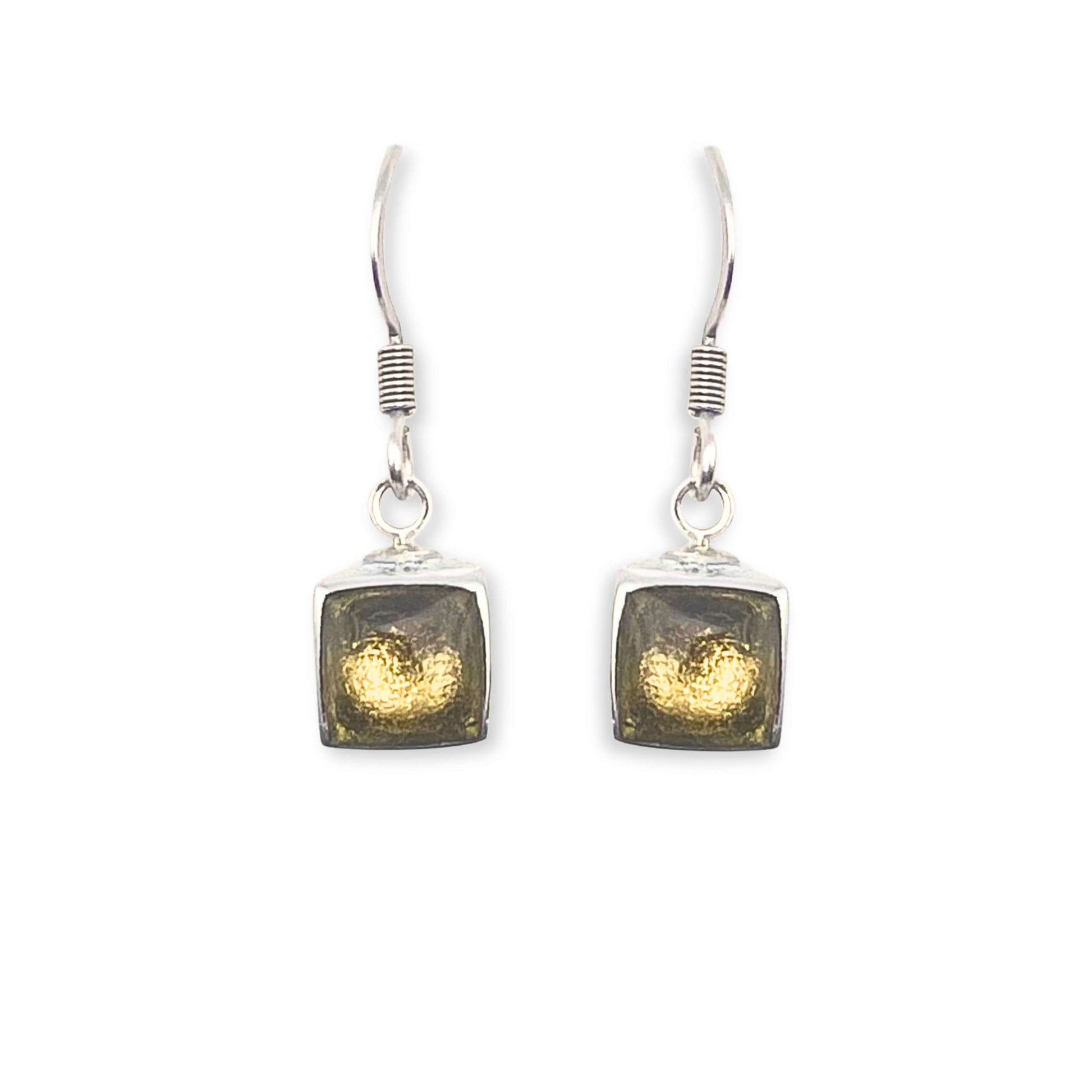 Gold Aluminium Squares Shiny Small Fish Hook Earrings