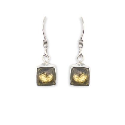 Gold Aluminium Squares Shiny Small Fish Hook Earrings