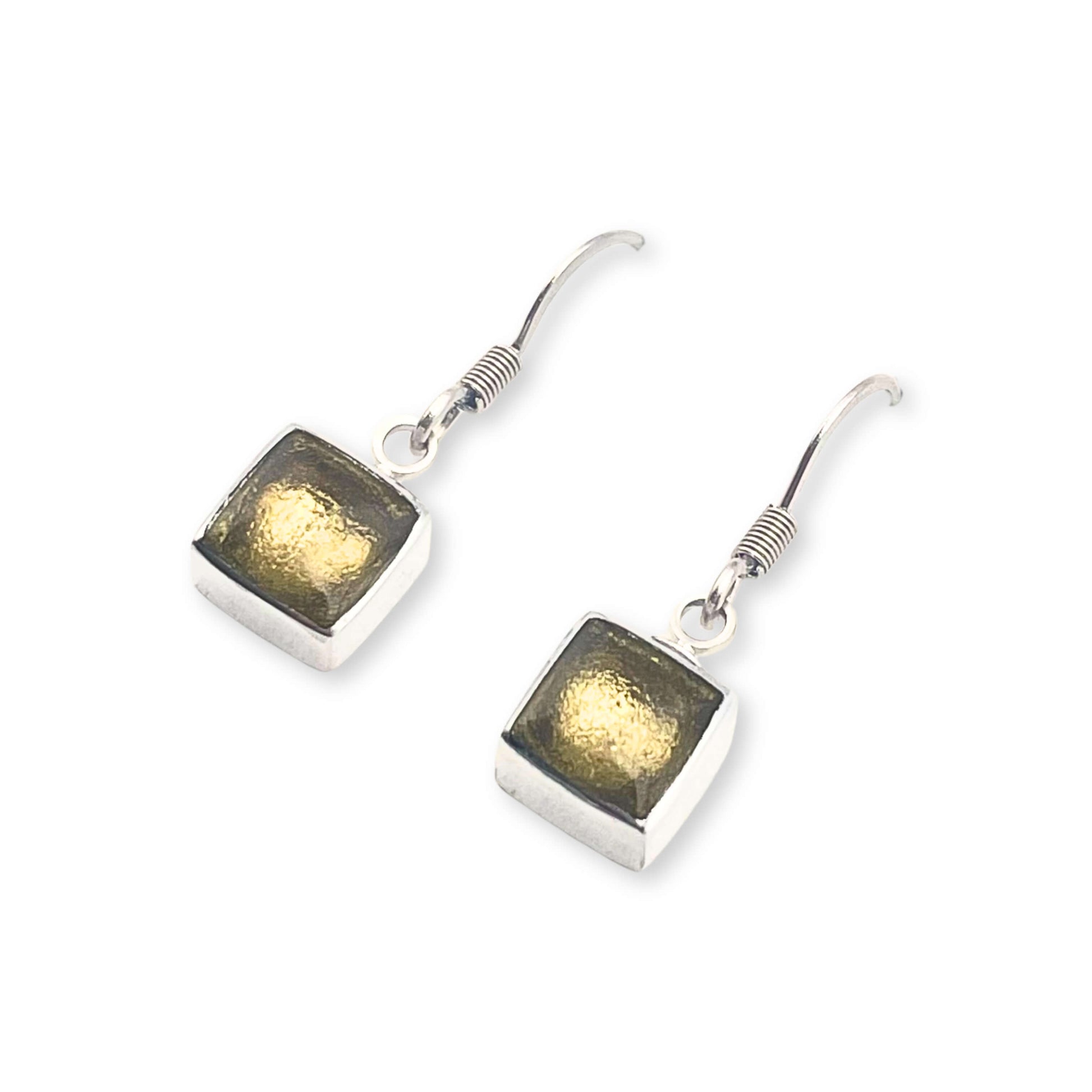 Gold Aluminium Squares Shiny Small Fish Hook Earrings