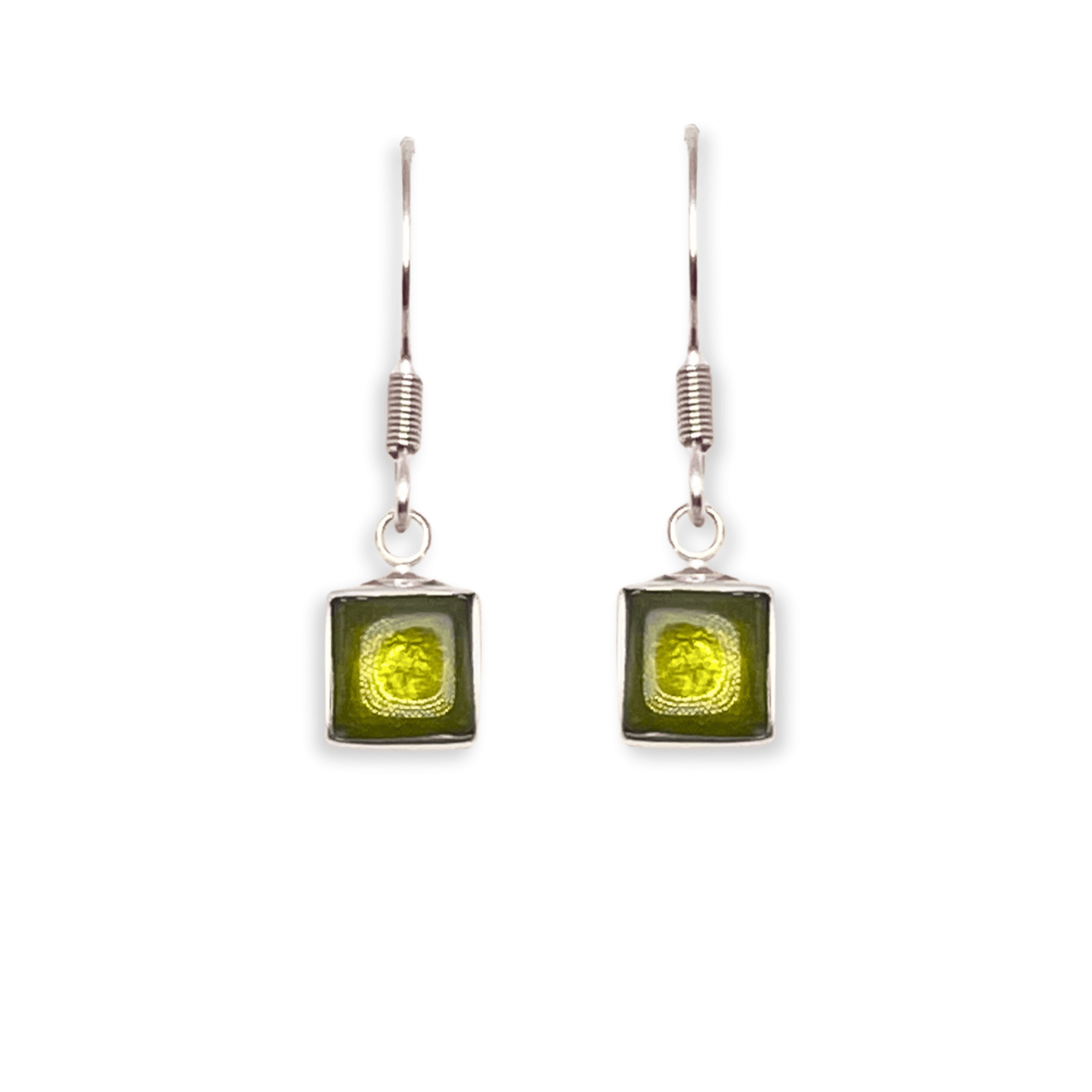 Lime Aluminium Squares Shiny Small Fish Hook Earrings | The Jewellery Stop