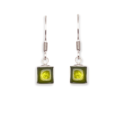 Lime Aluminium Squares Shiny Small Fish Hook Earrings | The Jewellery Stop