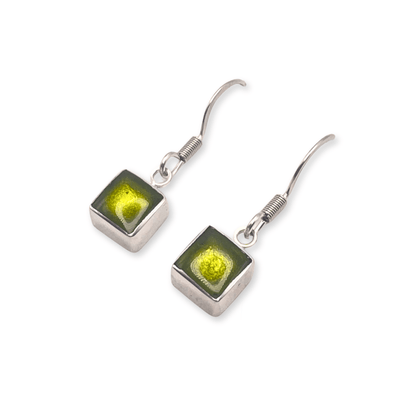 Lime Aluminium Squares Shiny Small Fish Hook Earrings | The Jewellery Stop