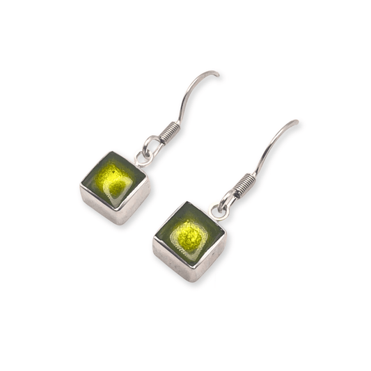 Lime Aluminium Squares Shiny Small Fish Hook Earrings | The Jewellery Stop